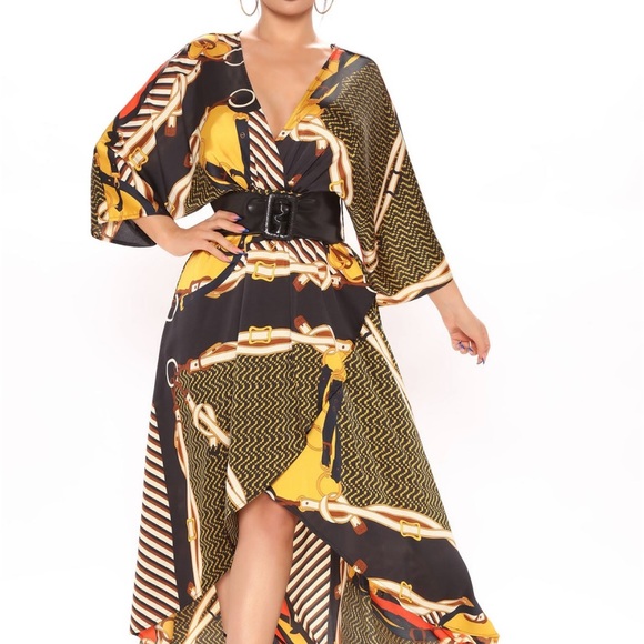 XS- Fashion Nova NWT Belted High Low Baroque Print - Picture 3 of 4
